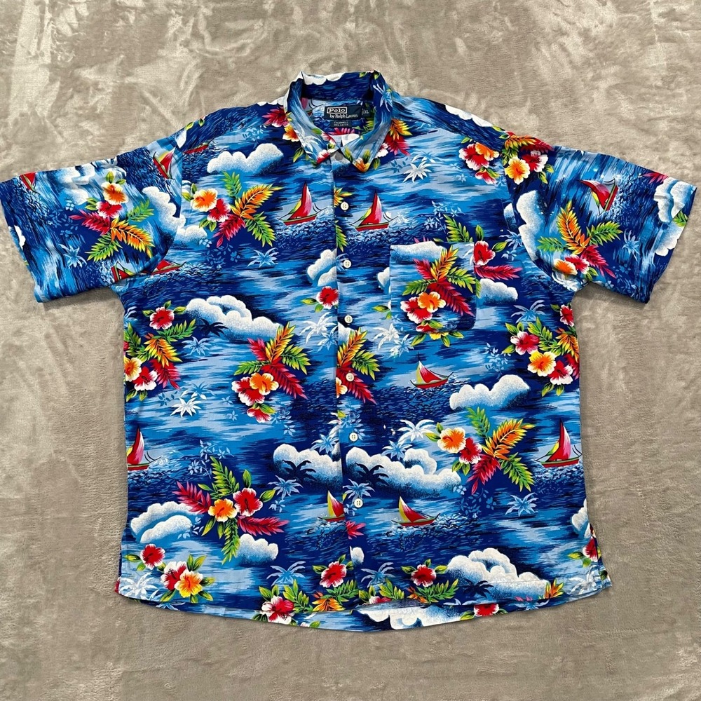 Polo Ralph Lauren Shirt Mens XL Blue Caldwell Hawaiian Floral Beach Camp